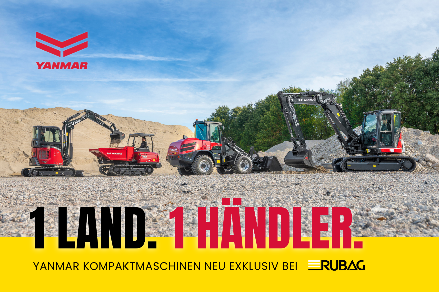 Banner Yanmar Maschinen mit Schriftzug 1 Land. 1 Händler.