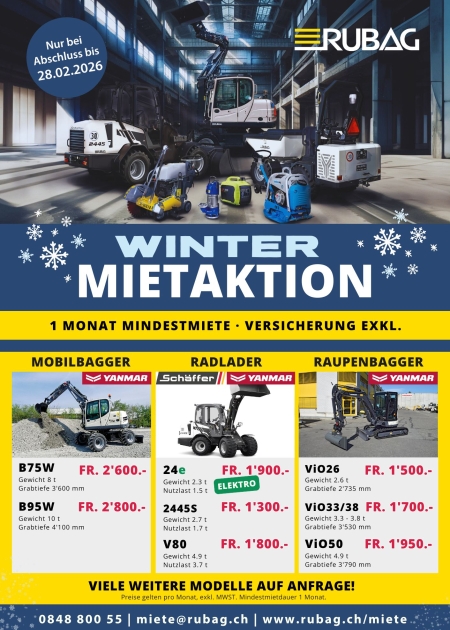 Winter Mietaktion RUBAG Titelbild mit Baumaschinen