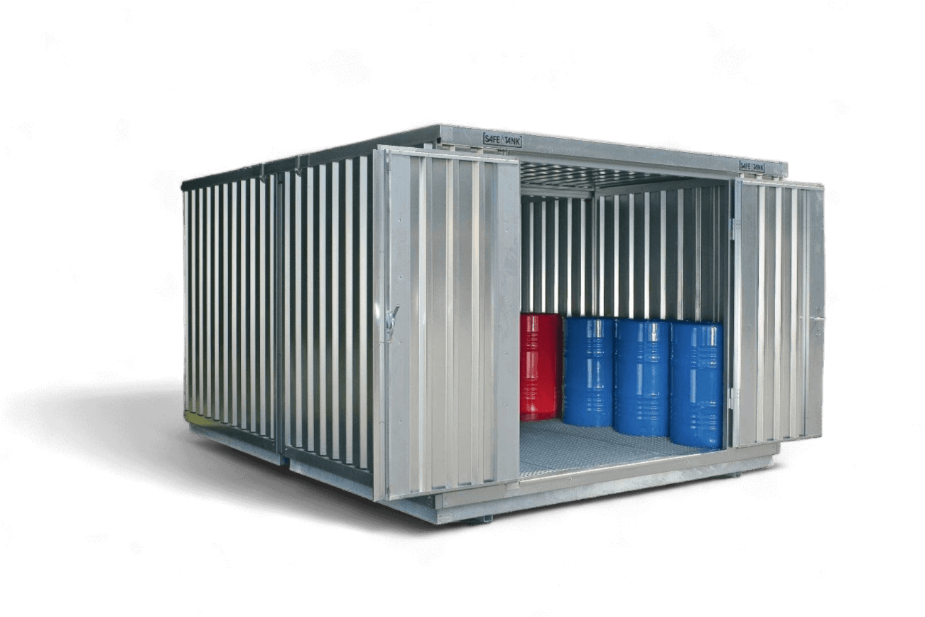 RUBAG Gefahrenstoff-Container mit Fässern