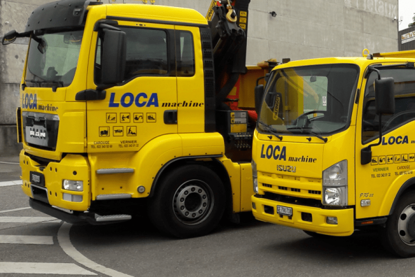 Imagebild gelber Lastwagen und Lieferwagen Loca Machine