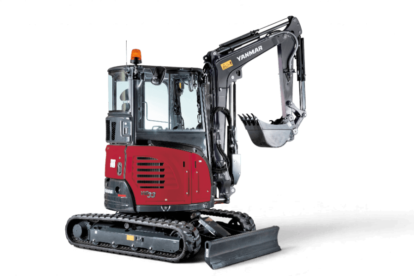 Freisteller roter Bagger mit eingezogenem Arm