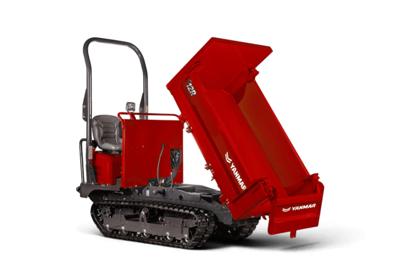 Freisteller Mini-Raupendumper rot mit Flachmulde gekippt